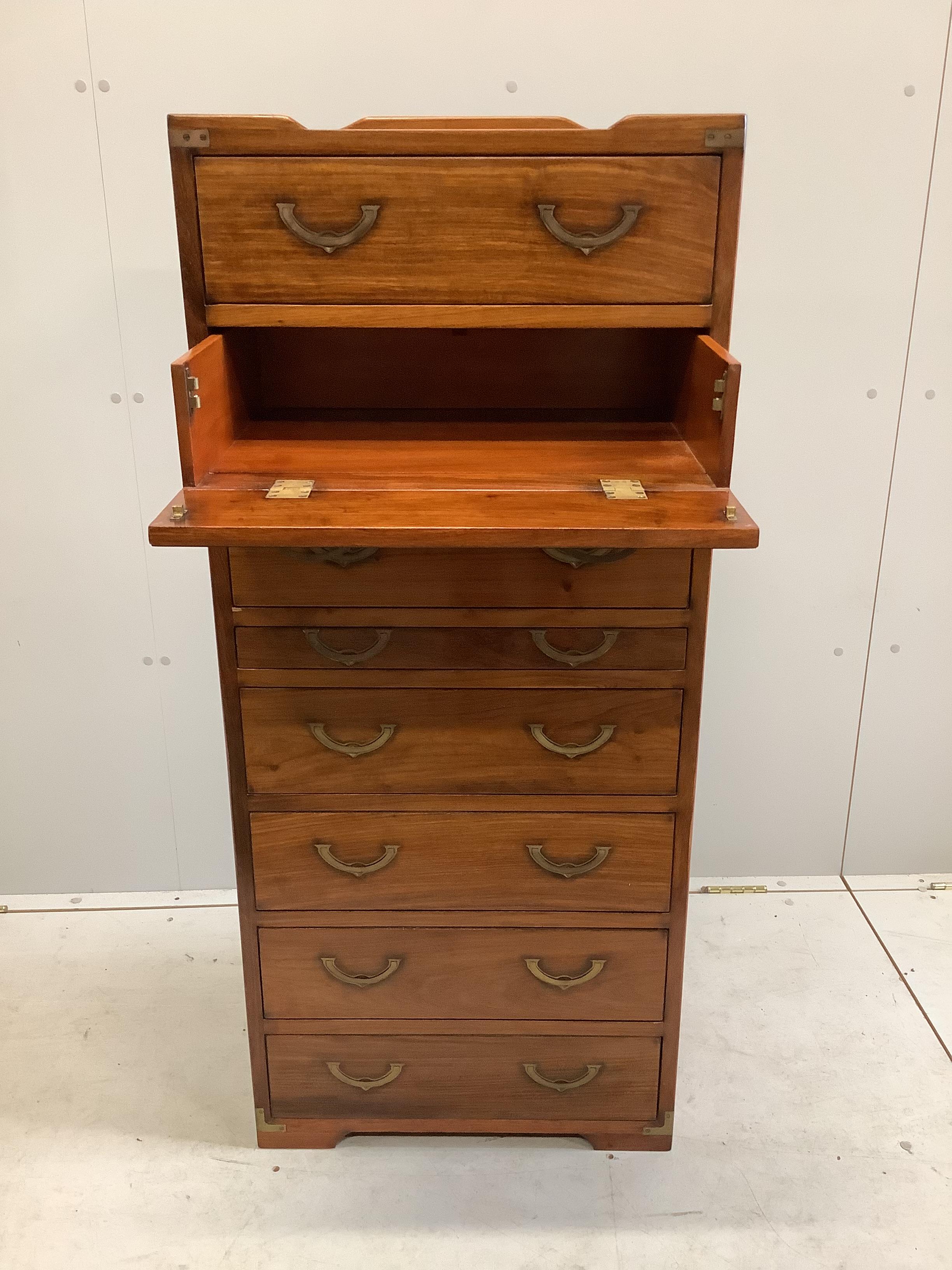 A reproduction 'Starbay' eight drawer narrow secretaire chest, width 55cm, depth 40cm, height 126cm